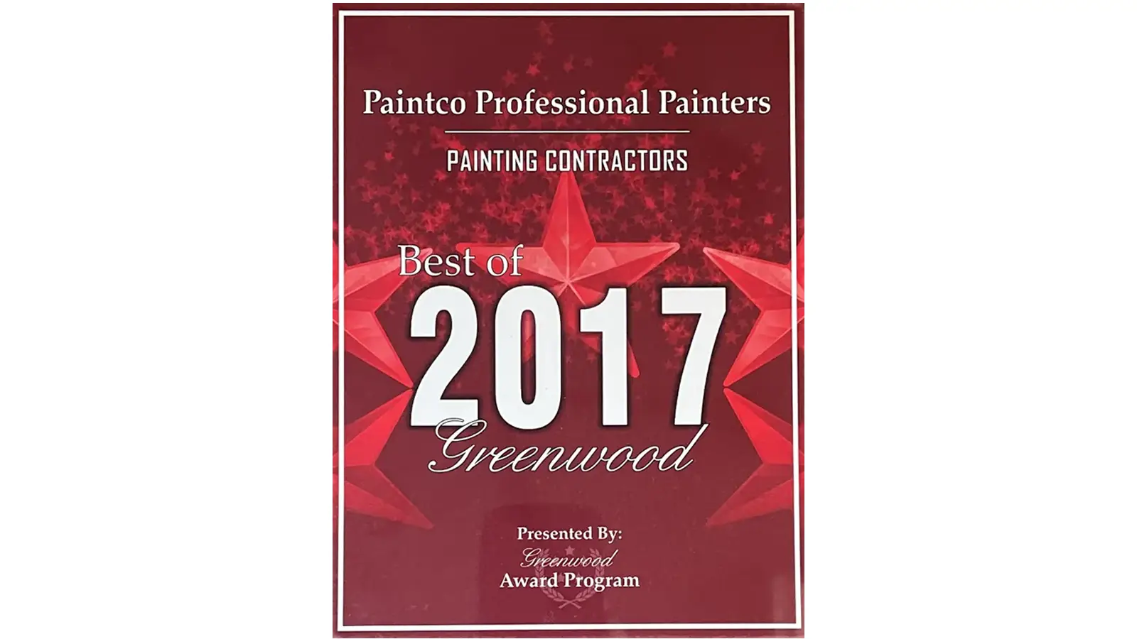 2017 Best of Greenwood Painting Contractor Recipient!